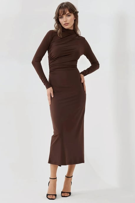 Bodycon Drapiertes Midi-Kleid - Image 1