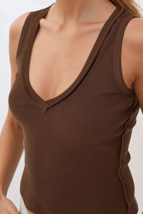 Stitch-Details Strukturierte V-Ausschnitt Ärmellose Slim Fit Bluse - Image 4