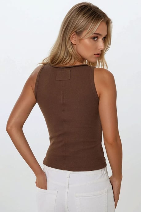 Stitch-Details Strukturierte V-Ausschnitt Ärmellose Slim Fit Bluse - Image 5
