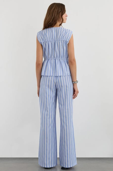 Gestreifte ärmellose Knopf-Peplum-Bluse - Image 4