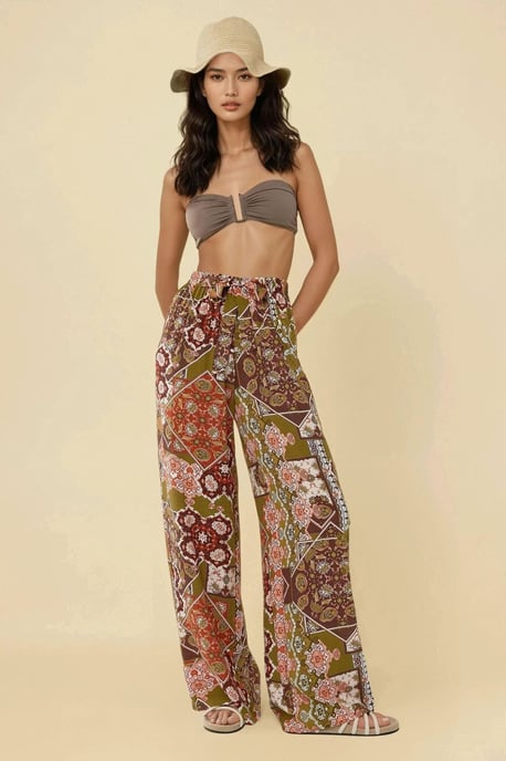 Bedruckte Weite Beinen Hose mit Kordelzug - Image 1