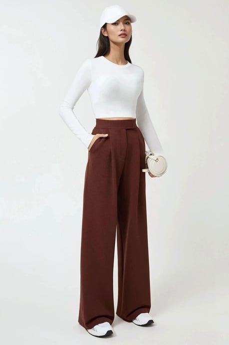 Hochtaillierte elastische Crepe Palazzo-Hose - Image 4