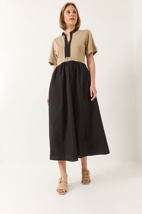 Gürtelter V-Ausschnitt Midi A-Linien Kleid - Image 3