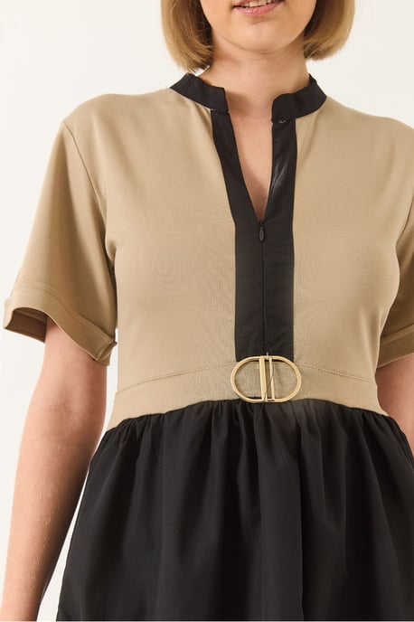 Gürtelter V-Ausschnitt Midi A-Linien Kleid - Image 5
