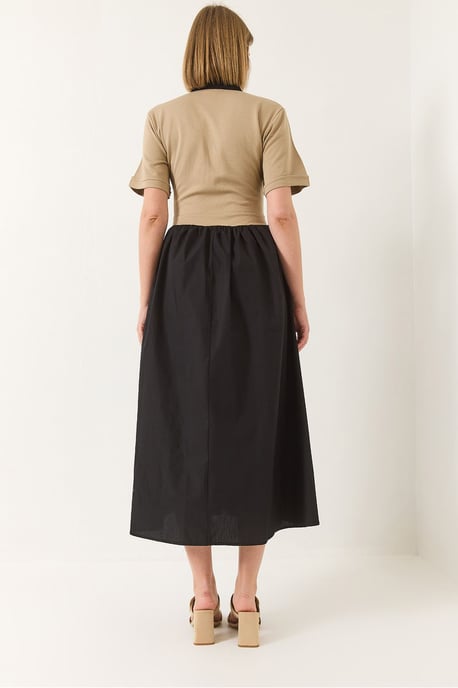 Gürtelter V-Ausschnitt Midi A-Linien Kleid - Image 6