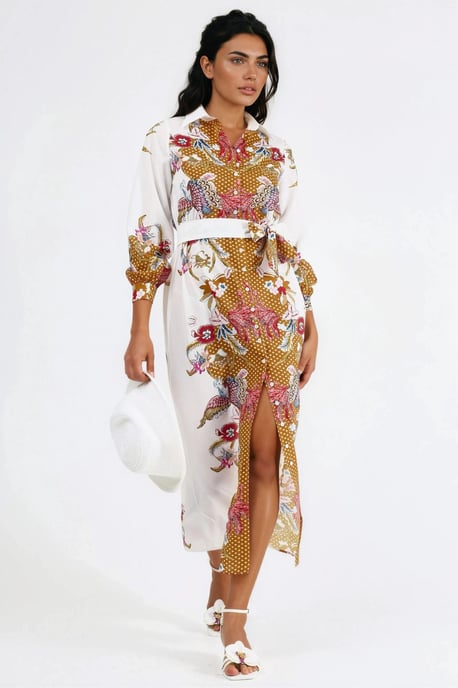 Blumenkleid mit Gürtel in Midi-Länge - Image 1