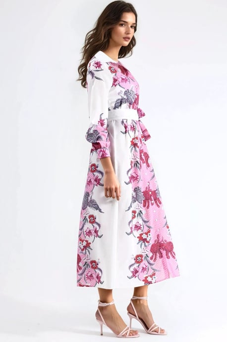 Blumenkleid mit Gürtel in Midi-Länge - Image 2