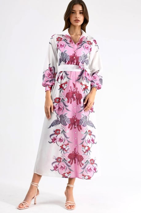 Blumenkleid mit Gürtel in Midi-Länge - Image 6