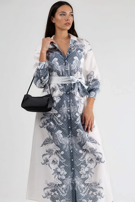 Blumenkleid mit Gürtel in Midi-Länge - Image 1