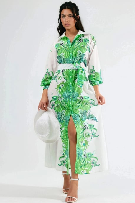 Blumenkleid mit Gürtel in Midi-Länge - Image 1