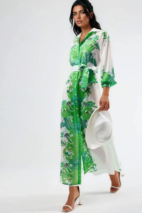 Blumenkleid mit Gürtel in Midi-Länge - Image 4