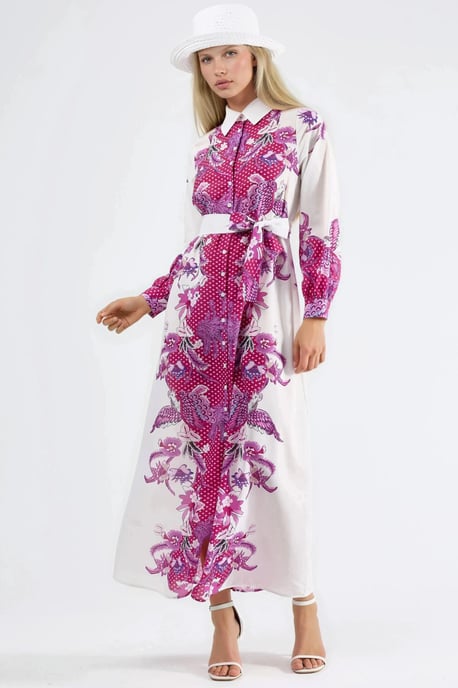 Blumenkleid mit Gürtel in Midi-Länge - Image 1