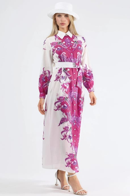 Blumenkleid mit Gürtel in Midi-Länge - Image 2