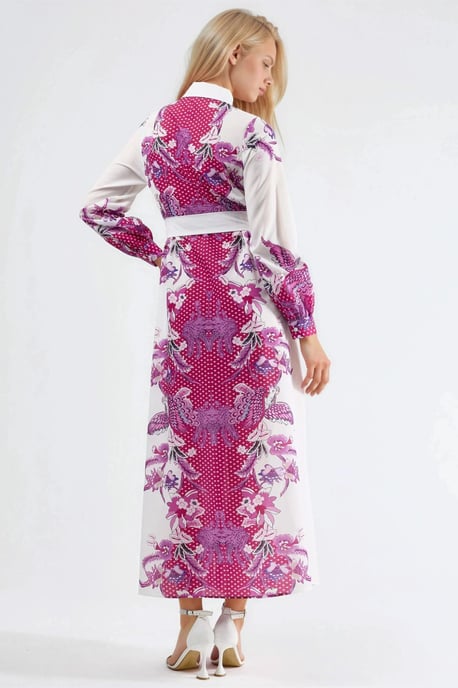 Blumenkleid mit Gürtel in Midi-Länge - Image 3