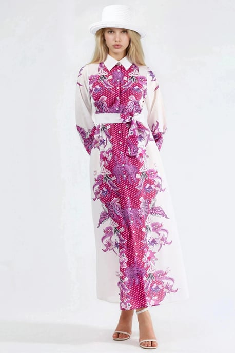 Blumenkleid mit Gürtel in Midi-Länge - Image 4