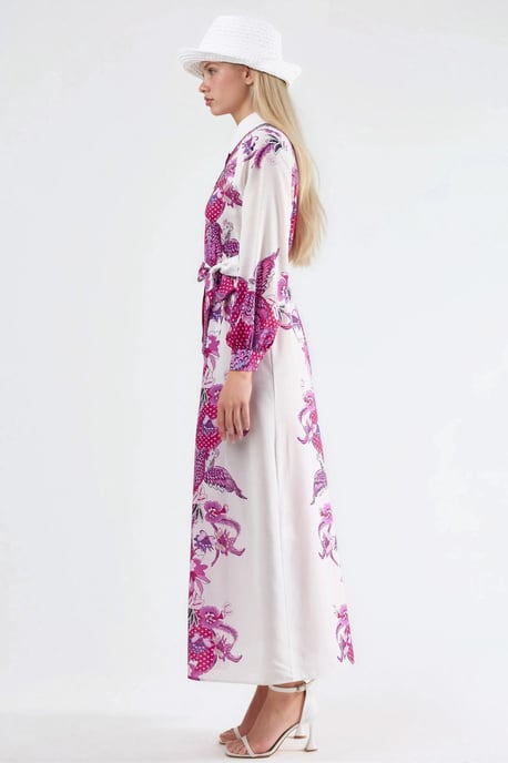 Blumenkleid mit Gürtel in Midi-Länge - Image 5