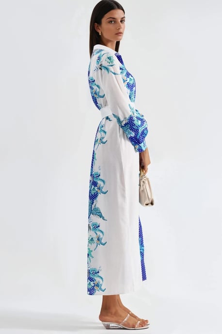 Blumenkleid mit Gürtel in Midi-Länge - Image 2