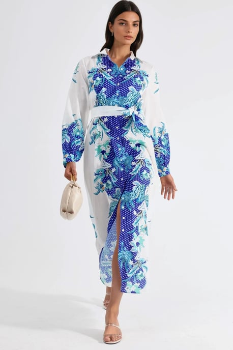 Blumenkleid mit Gürtel in Midi-Länge - Image 5