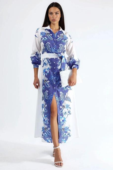 Blumenkleid mit Gürtel in Midi-Länge - Image 1