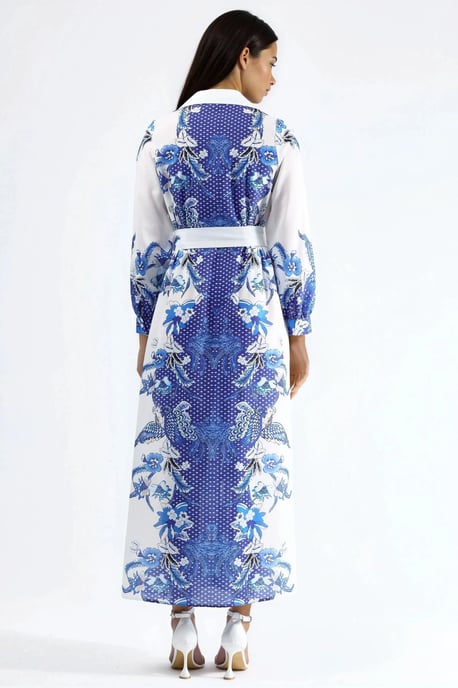 Blumenkleid mit Gürtel in Midi-Länge - Image 3