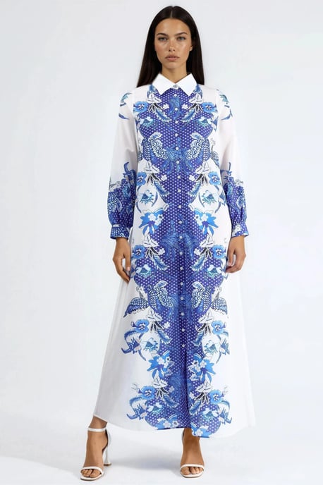 Blumenkleid mit Gürtel in Midi-Länge - Image 6