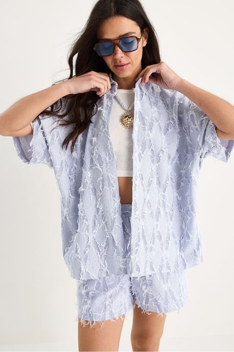 Oversized gestreiftes Co-Ord-Set mit Rüschen Details - Image 4