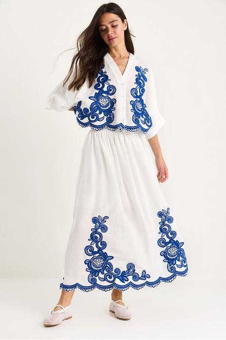 Übergröße V-Ausschnitt Besticktes 3/4-Arm Shirt und Weite Bein Hose Set - Image 1