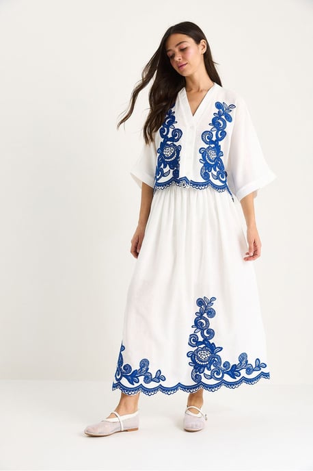 Übergröße V-Ausschnitt Besticktes 3/4-Arm Shirt und Weite Bein Hose Set - Image 3