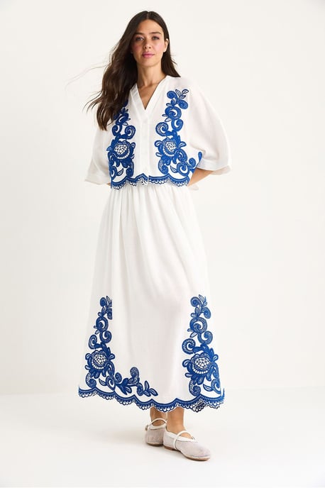 Übergröße V-Ausschnitt Besticktes 3/4-Arm Shirt und Weite Bein Hose Set - Image 4