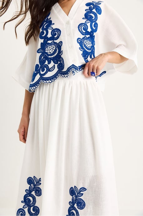 Übergröße V-Ausschnitt Besticktes 3/4-Arm Shirt und Weite Bein Hose Set - Image 5