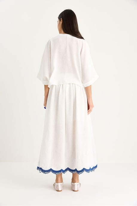 Übergröße V-Ausschnitt Besticktes 3/4-Arm Shirt und Weite Bein Hose Set - Image 6
