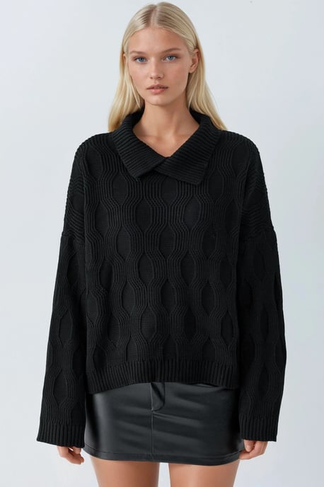 Mustertexturierter Strickpullover mit Kragen-Details - Image 6