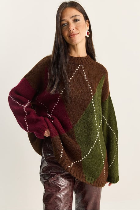 Übergroßer Strickpullover mit Rautenmuster - Image 1