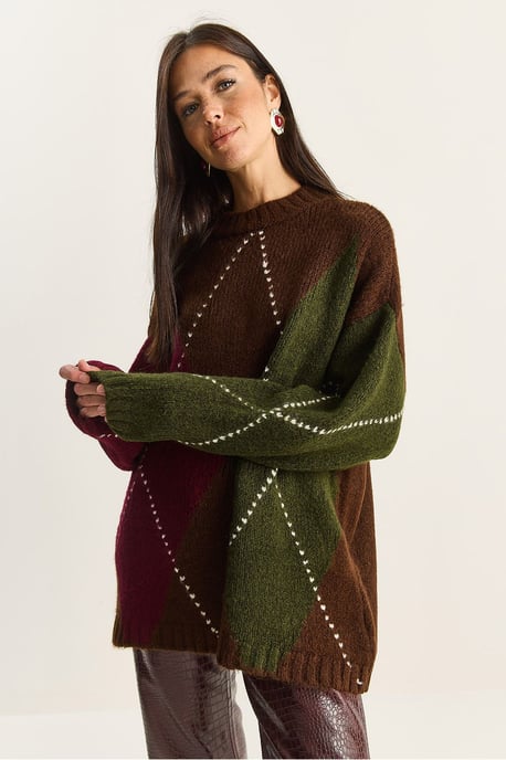 Übergroßer Strickpullover mit Rautenmuster - Image 3
