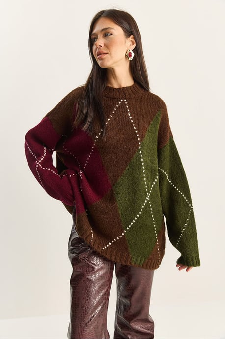 Übergroßer Strickpullover mit Rautenmuster - Image 4