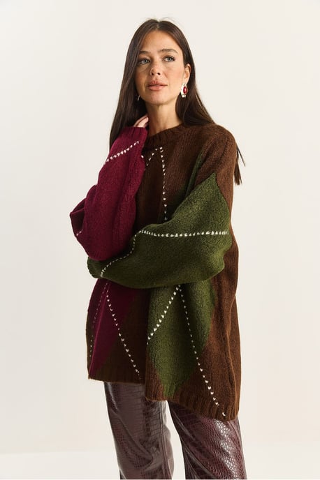 Übergroßer Strickpullover mit Rautenmuster - Image 5