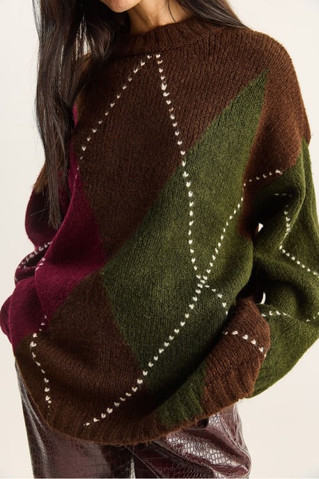 Übergroßer Strickpullover mit Rautenmuster - Image 6