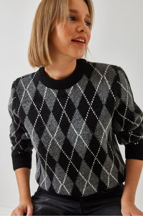 Baklava-Muster Rundhals-Strickpullover - Image 1