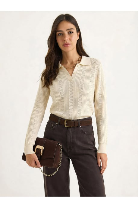 Strukturierter Polo-Kragen-Pullover - Image 1