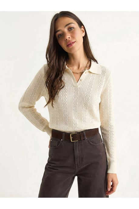 Strukturierter Polo-Kragen-Pullover - Image 3