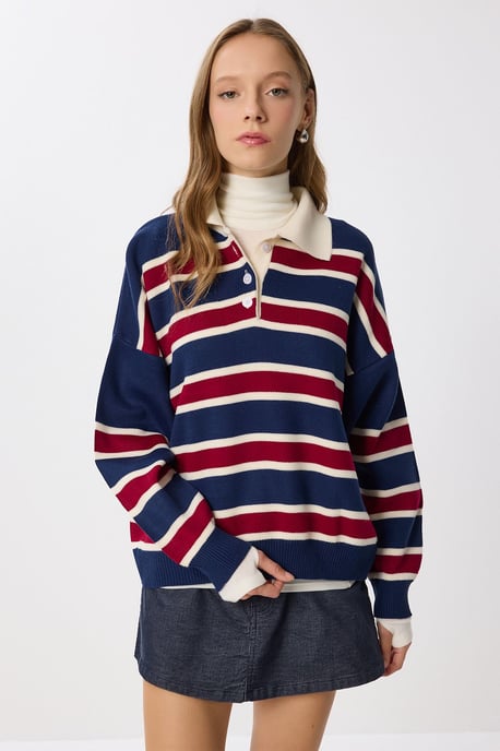 Gestreifter Pullover mit Polokragen - Image 3