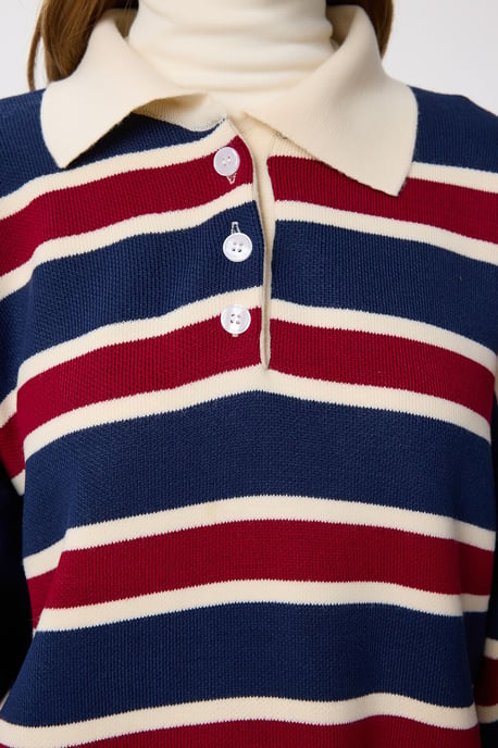 Gestreifter Pullover mit Polokragen - Image 5