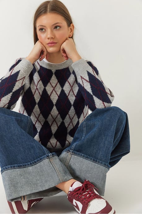 Baklava-Muster Crew-Neck Strickpullover - Image 1