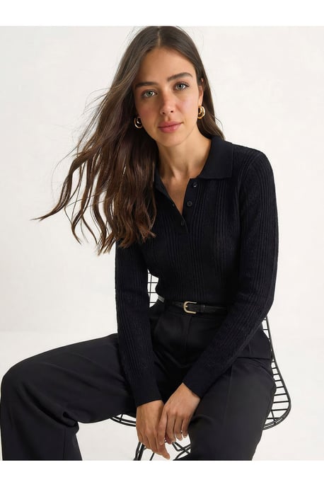 Strukturierter Polo-Kragen-Pullover - Image 2