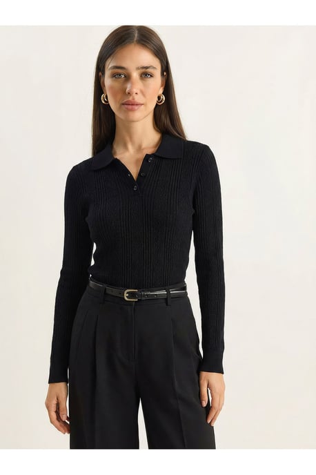 Strukturierter Polo-Kragen-Pullover - Image 3