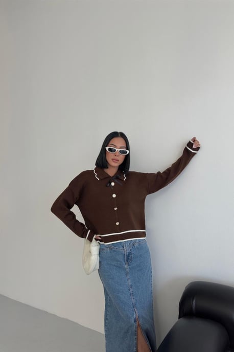 Strukturiertes Polohemd Strickpullover mit Banddetail - Image 2