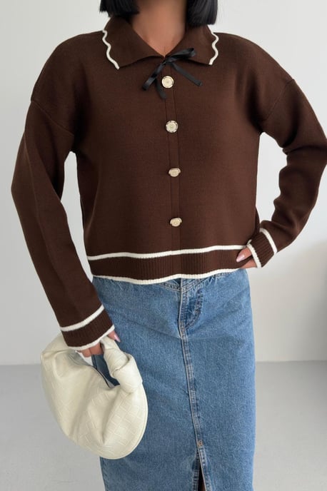 Strukturiertes Polohemd Strickpullover mit Banddetail - Image 4