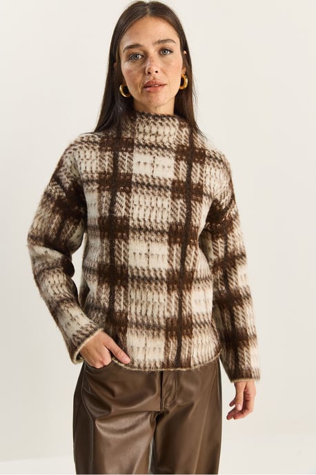 Dicker Karierte Halboverall Pullover - Image 2