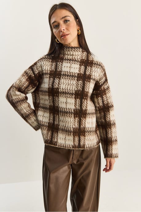 Dicker Karierte Halboverall Pullover - Image 4