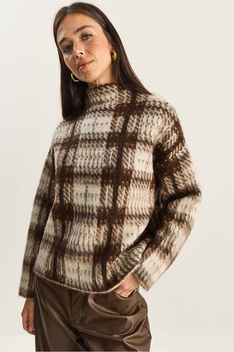 Dicker Karierte Halboverall Pullover - Image 5